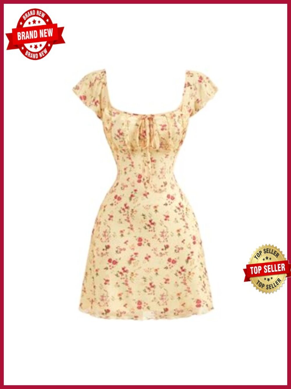 Women's Coquette Babydoll A-Line Floral Mini Dress Puff Sleeve Scoop Neck